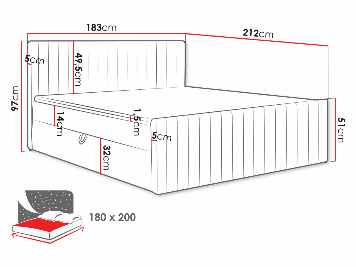 Kontinentális ágy Łóżko kontynentalne TIRULO FIX + topper M, Szín: Manila 16, Alvó felület mérete: 180 x 200 cm