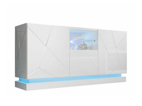 Szekrény QIU 2D1K (Agnes), Szín: Fehér + Fényes fehér, Világítás: Ez kék 4308013