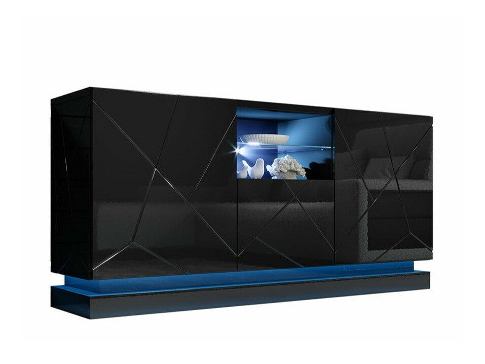 Szekrény QIU 2D1K (Agnes), Szín: Fekete + Fényes fekete, Világítás: Igen RGB 4308016