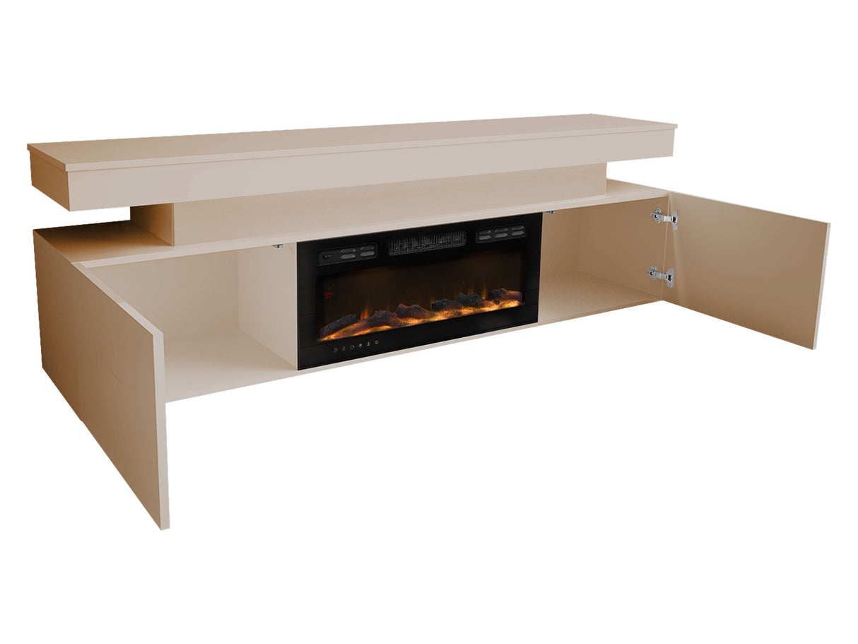 TV-állvány Szafka RTV EF 2D GLOSSA + LED + kominek (Lestirola), Szín: Világosbarna 4323900