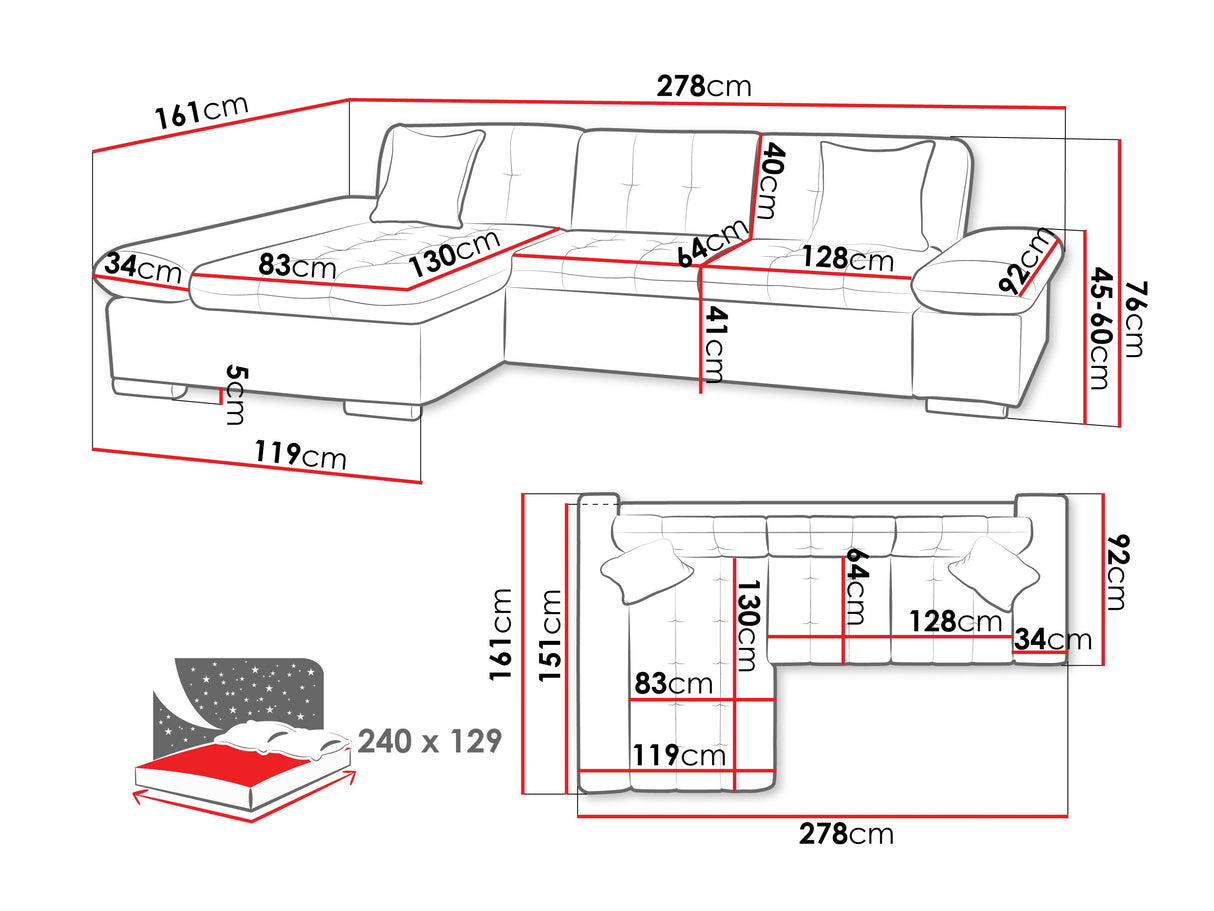 Sarokkanapé Malwi Premium (Laviva Premium), Szín: Pianem 17, Változatok: Jobbos