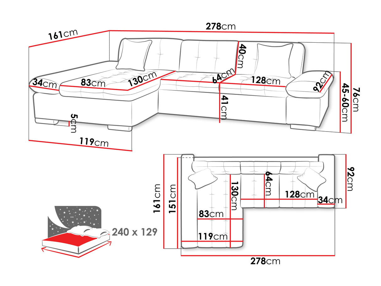 Sarokkanapé Malwi Premium (Laviva Premium), Szín: Corbett 78, Változatok: Jobbos