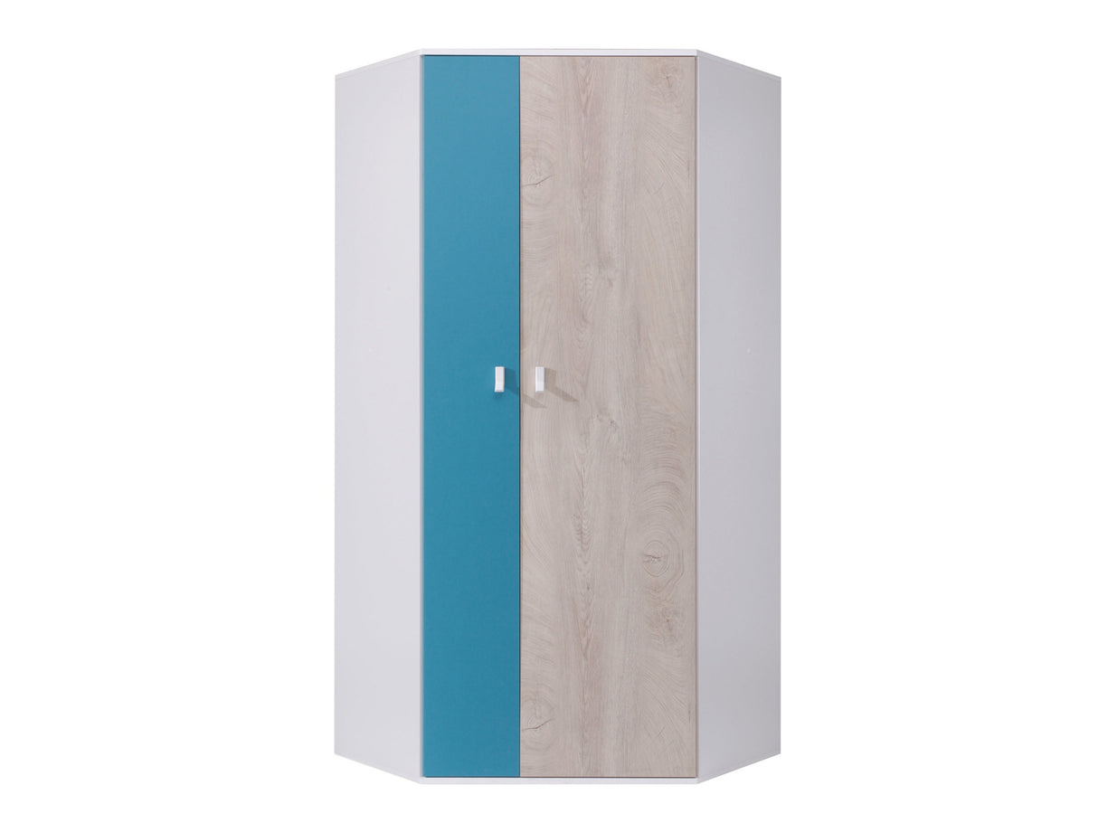 Sarokszekrény PLANET System 2, Szín: Fehér + Tölgy + Türkiz