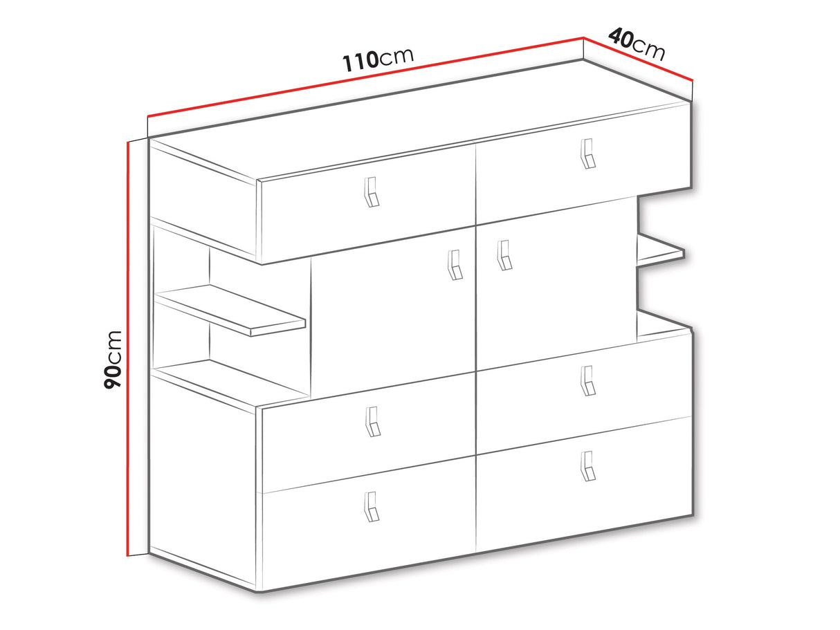 Komód PLANET System 8, Szín: Fehér + Tölgy + Türkiz