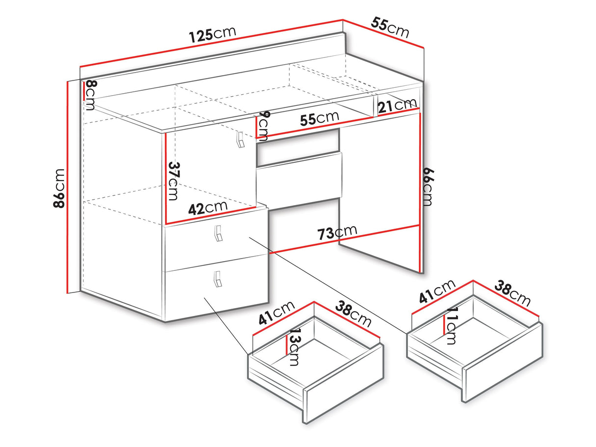 Íróasztal PLANET System 9, Szín: Fehér + Tölgy + Türkiz