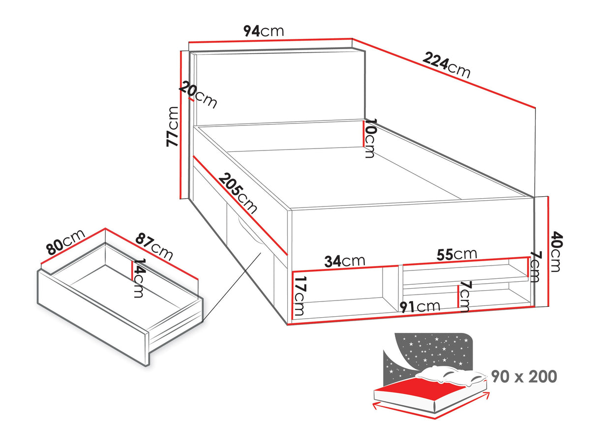 Ágy PLANET System 14, Szín: Fekete + Tölgy + Bézs