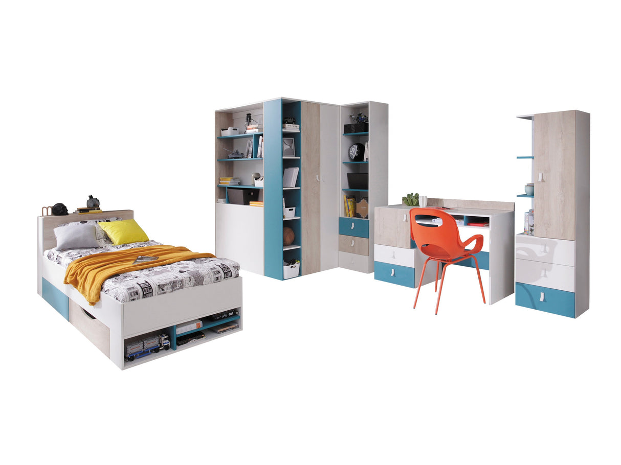 Gyerekszoba garnitúra PLANET System II (Legimi II), Szín: Fehér + Tölgy + Türkiz, Led világítás: Nem