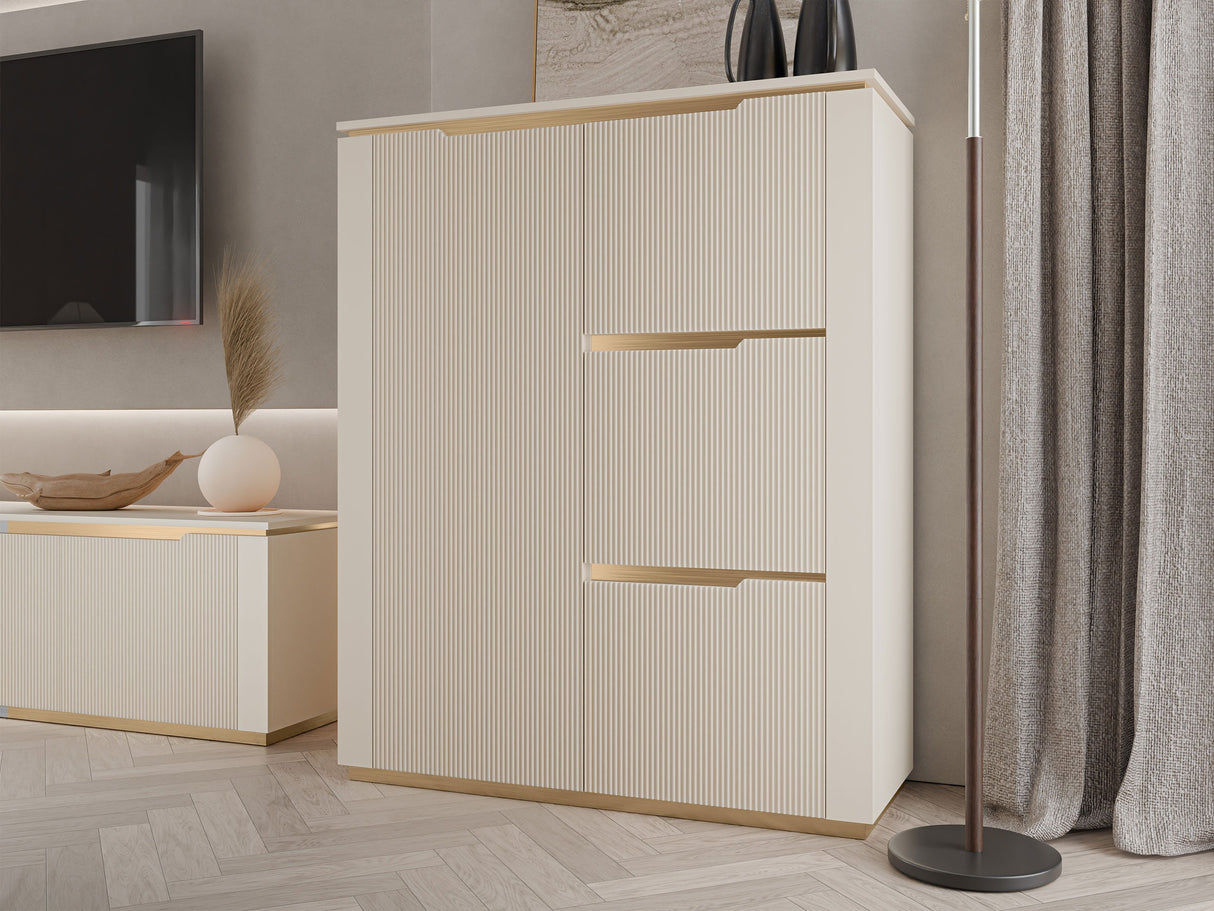 Komód 4D HILAFIN Beż Piaskowy + Złoty