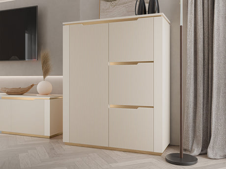 Komód 4D HILAFIN Beż Piaskowy + Złoty