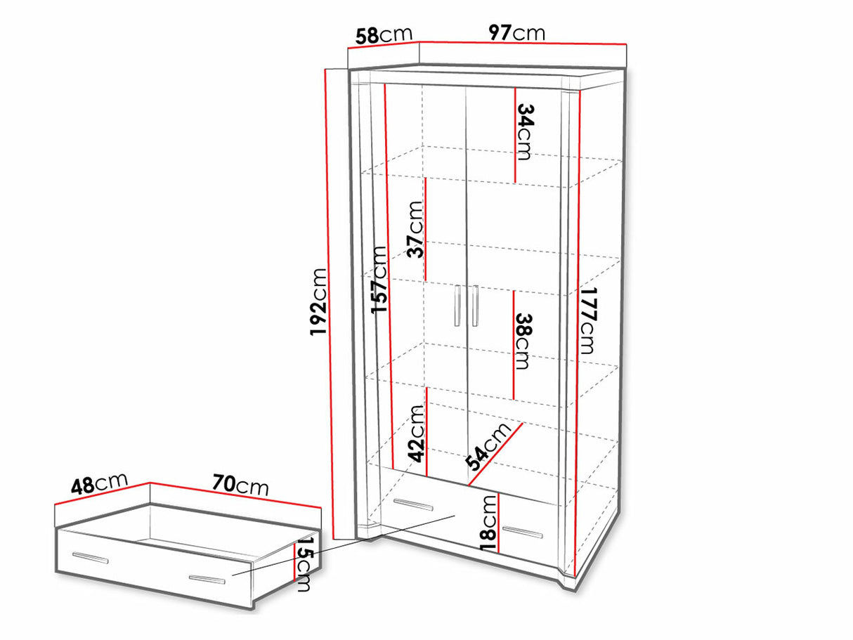 Gardróbszekrény Dallas D20 (Xavier), Szín: Sonoma tölgy, Könyvespolcok: Igen 4338355