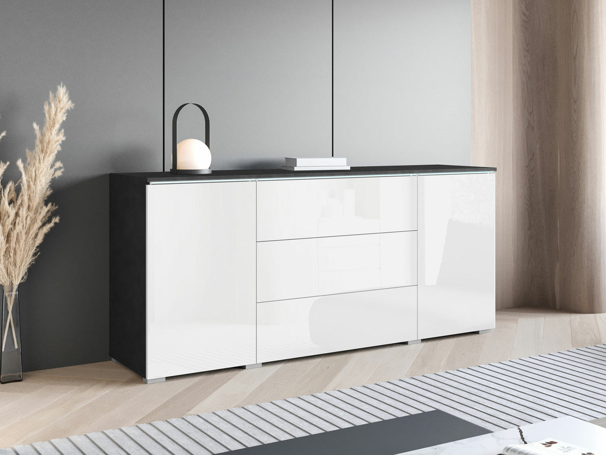 Komód VERA 150 (Sawoti), Szín: Matera szürke + Fényes fehér, Led világítás: Igen fehér 4338614