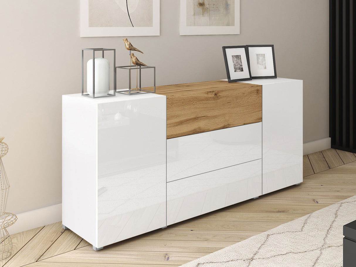 Komód BERLIN 150, Szín: Fehér + Wotan tölgy