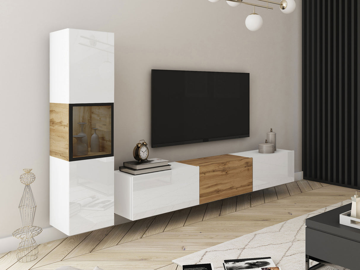 Nappali szett BERLIN I, Szín: Fehér + Wotan tölgy, Led világítás: Nem