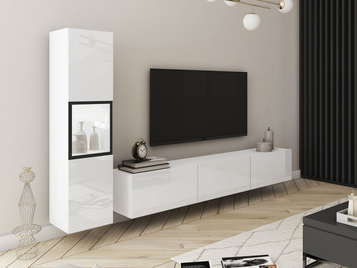 Nappali szett BERLIN I, Szín: Fehér + Fényes fehér, Led világítás: Igen