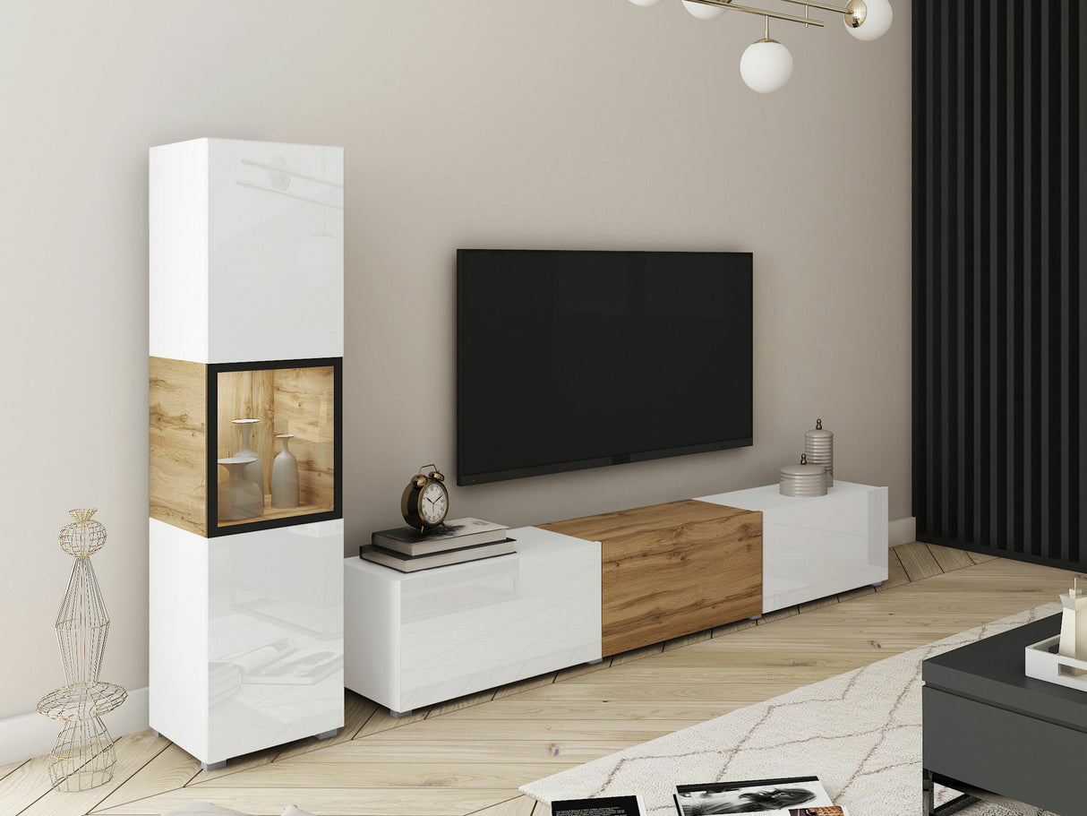 Nappali szett BERLIN I, Szín: Fehér + Wotan tölgy, Led világítás: Igen