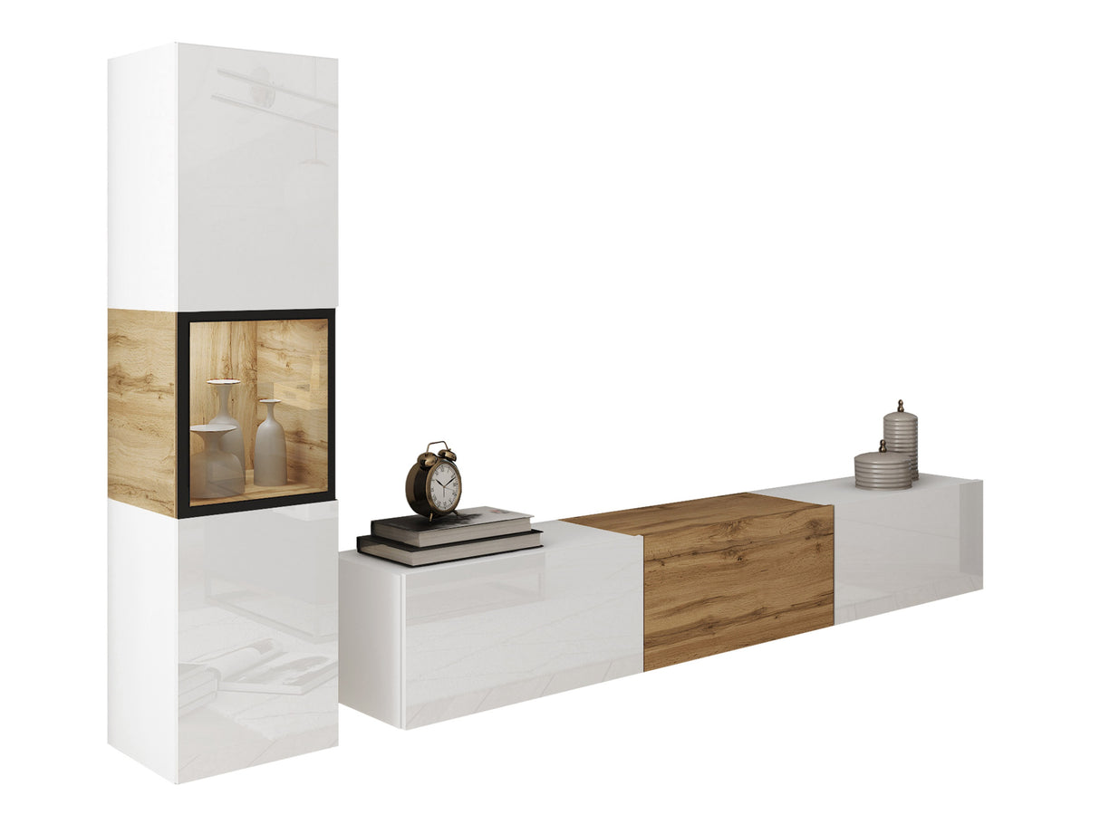 Nappali szett BERLIN I, Szín: Fehér + Wotan tölgy, Led világítás: Igen