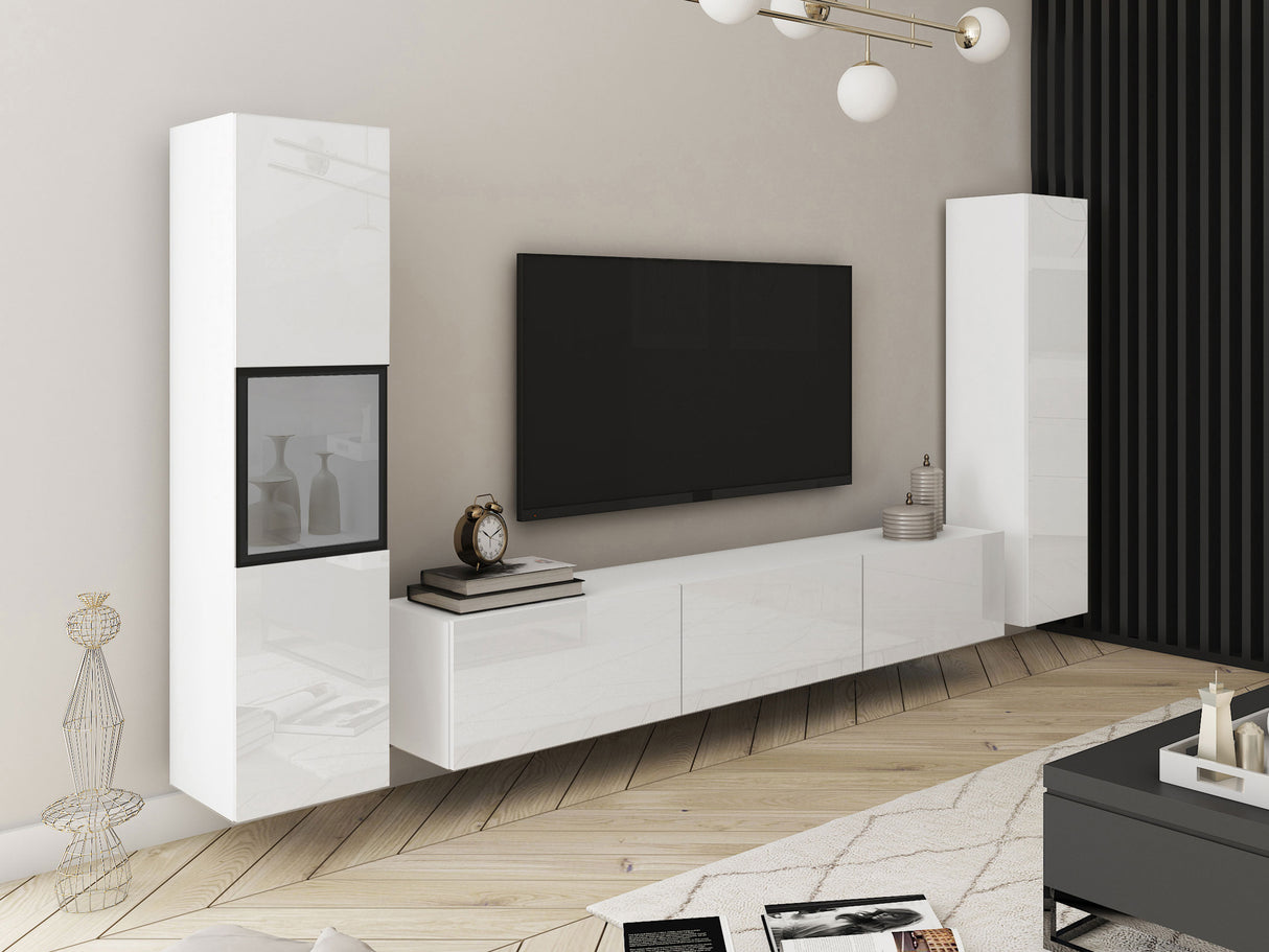 Nappali szett BERLIN III, Szín: Fehér + Fényes fehér, Led világítás: Nem