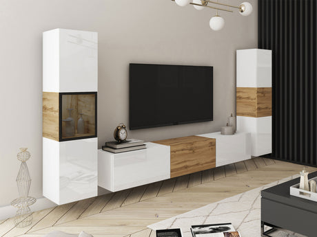 Nappali szett BERLIN III, Szín: Fehér + Wotan tölgy, Led világítás: Nem