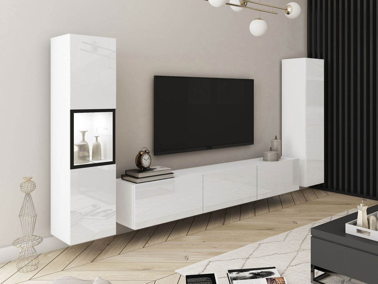 Nappali szett BERLIN III, Szín: Fehér + Fényes fehér, Led világítás: Igen