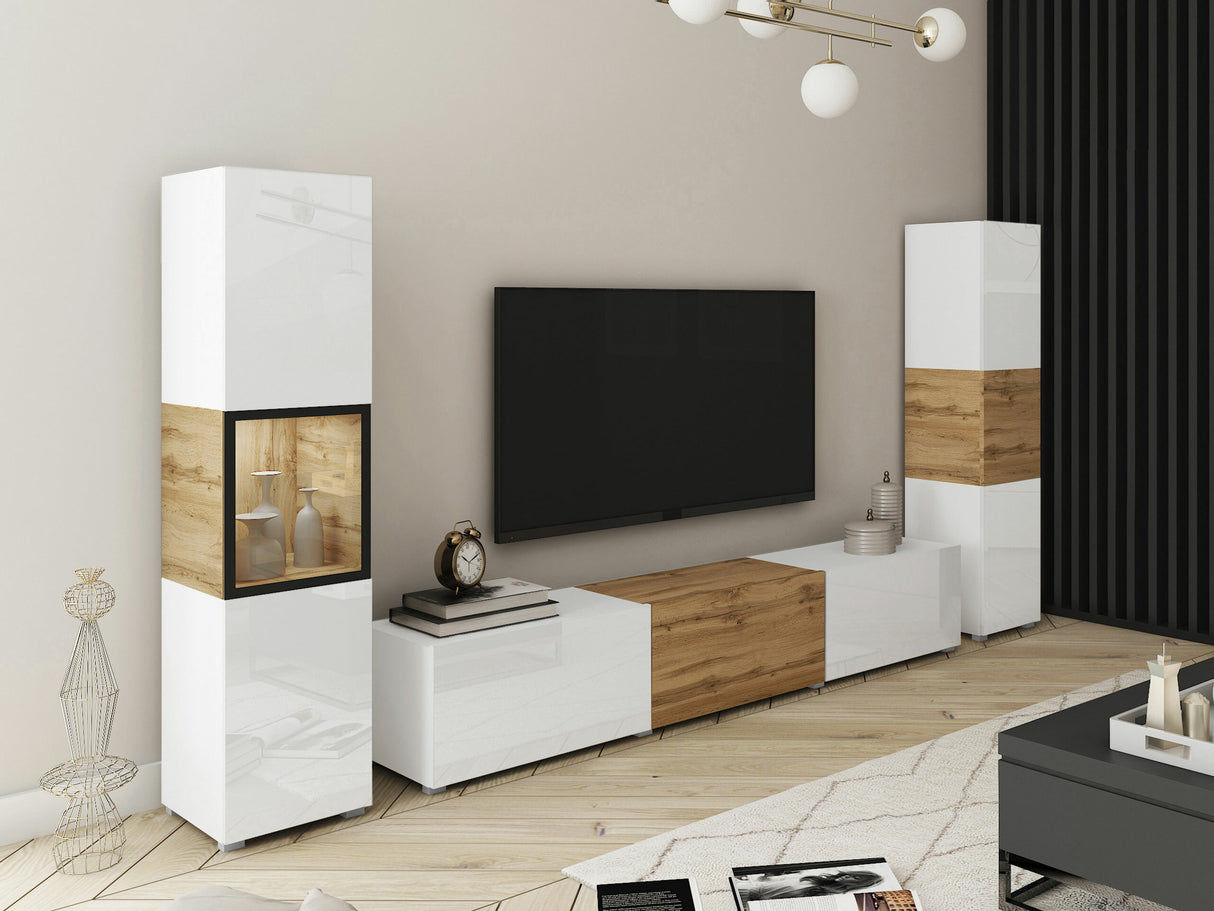 Nappali szett BERLIN III, Szín: Fehér + Wotan tölgy, Led világítás: Igen