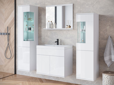 Fürdőszoba garnitúra z umywalką NAIROBI, Szín: Fehér + Fényes fehér, Led világítás: Igen