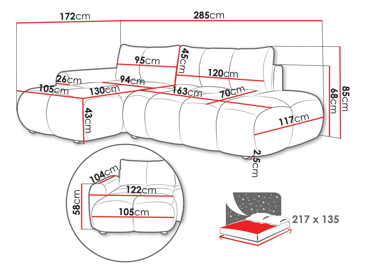 Sarokkanapé MITTO O, Szín: Flow 17, Változatok: Jobb
