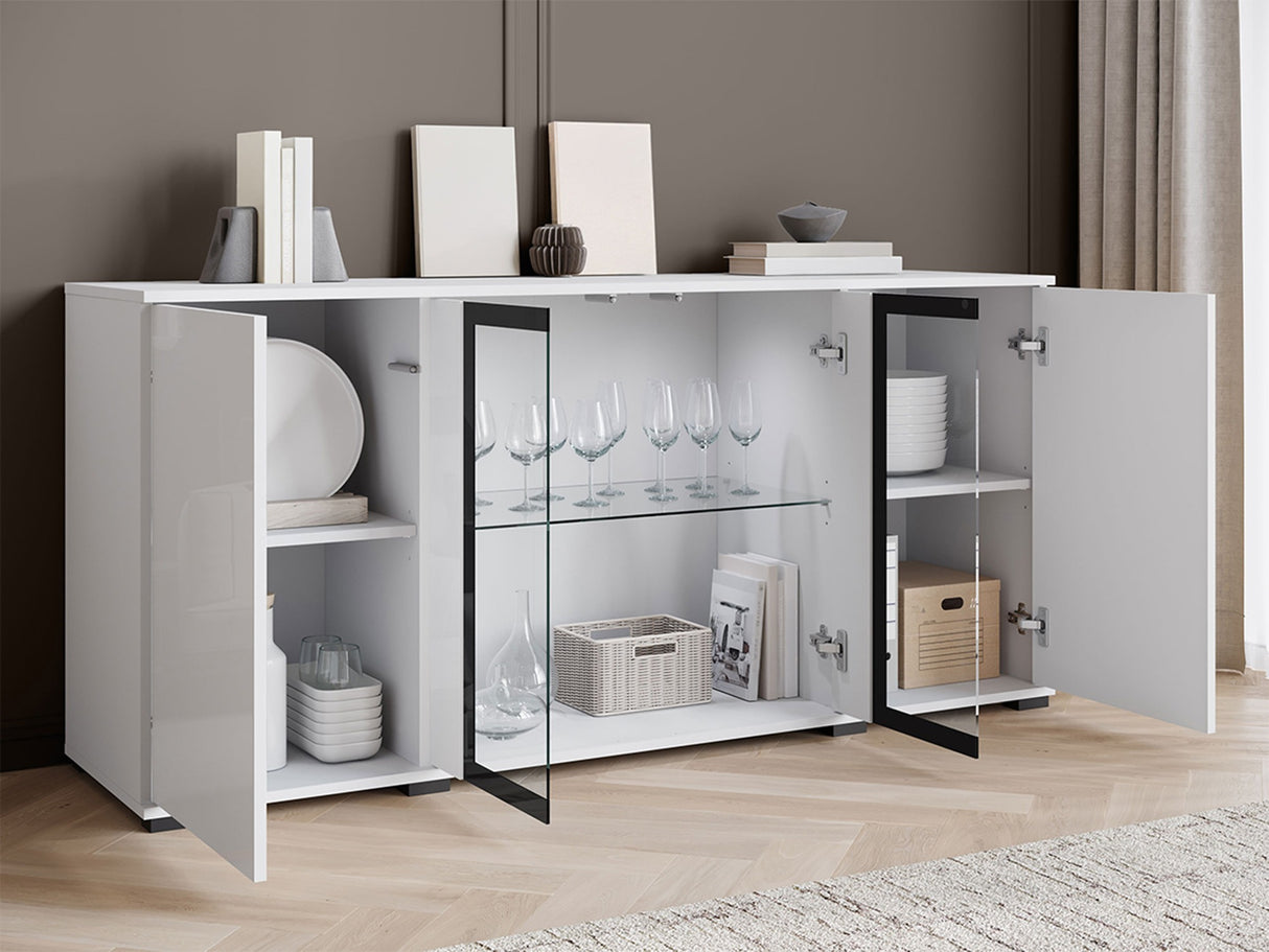 Szekrény CARO SB 154, Szín: Fehér + Fényes fehér, -világítás: Igen 4419033