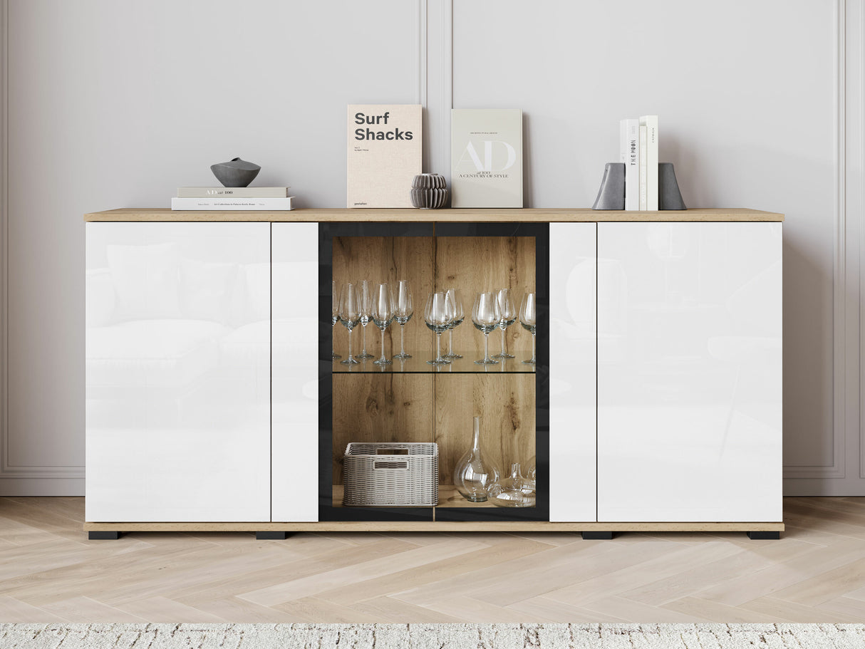 Szekrény CARO SB 154, Szín: Wotan tölgy + Fényes fehér, -világítás: Igen 4419072