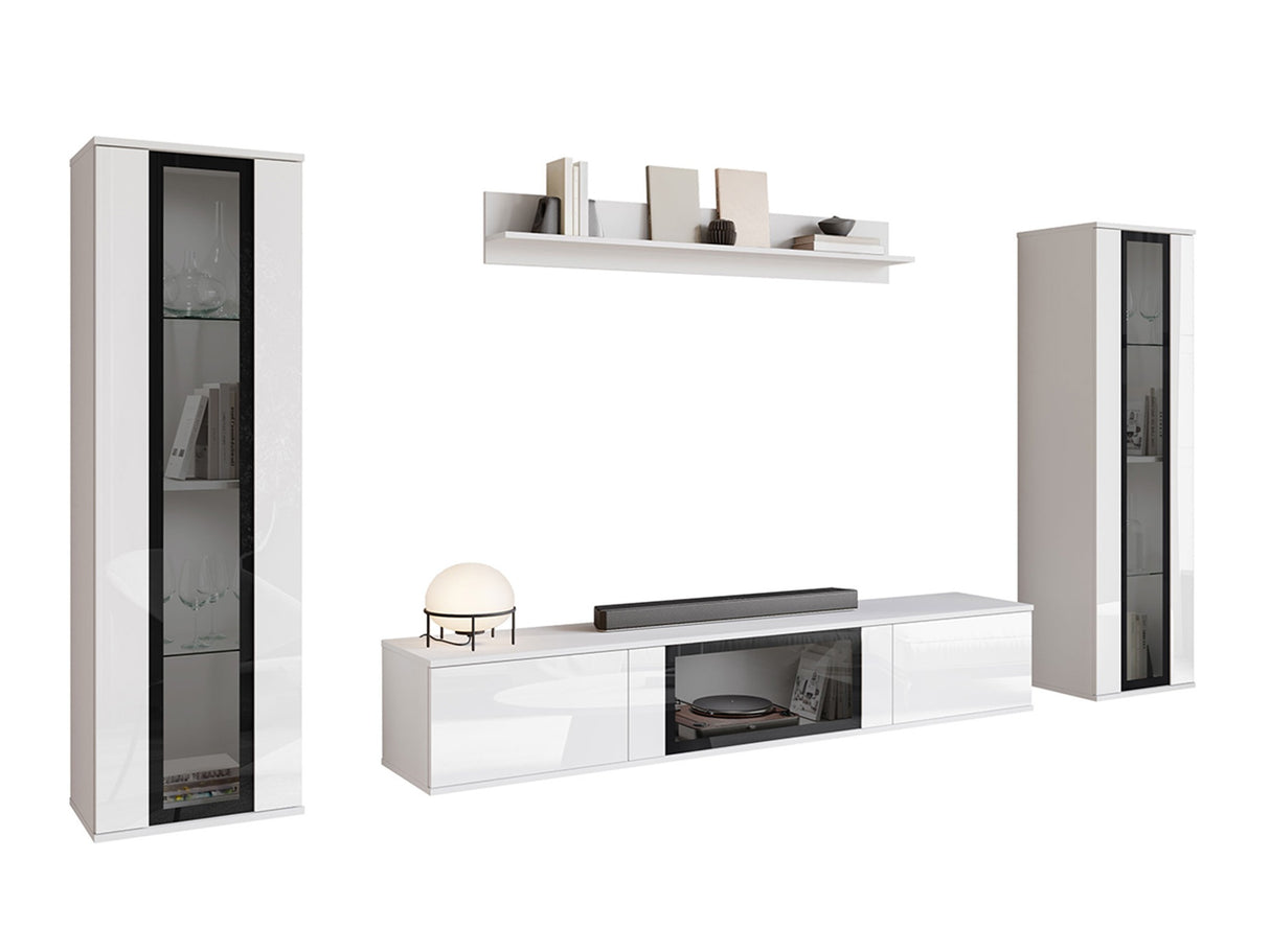 Nappali szett CARO, Szín: Fehér + Fényes fehér, -világítás: Nem 4420620