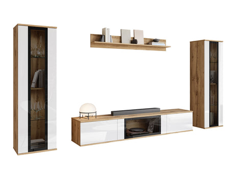 Nappali szett CARO, Szín: Wotan tölgy + Fényes fehér, -világítás: Nem 4421776