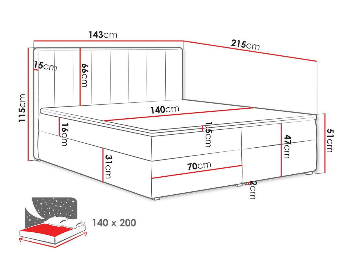 Kontinentális ágy IDEAL BOX (Sonden Box), Szín: Magic bársony 2258, Alvó felület mérete: 140 x 200 cm 4425326