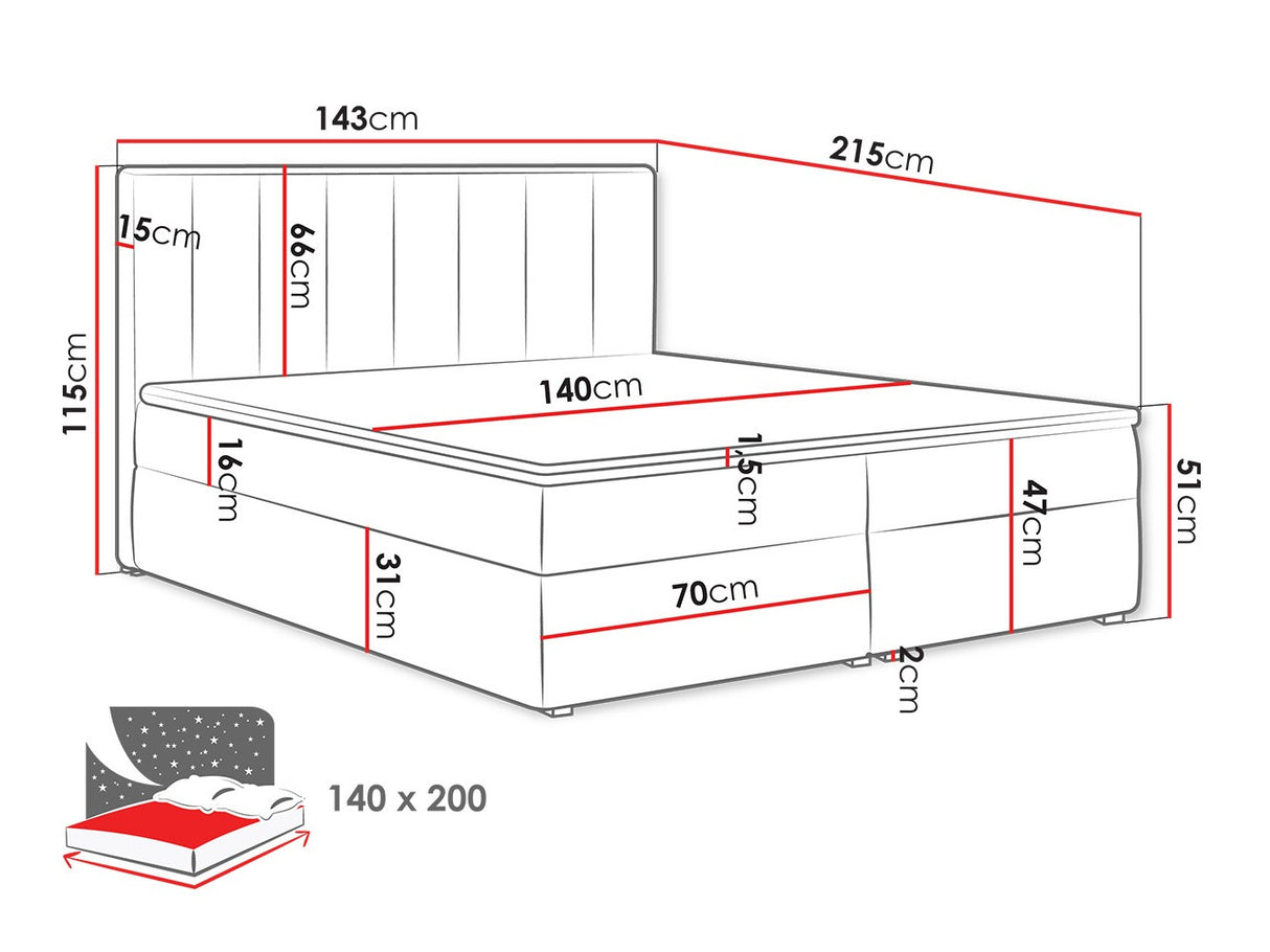 Kontinentális ágy IDEAL BOX (Sonden Box), Szín: Magic bársony 2216, Alvó felület mérete: 140 x 200 cm 4425327