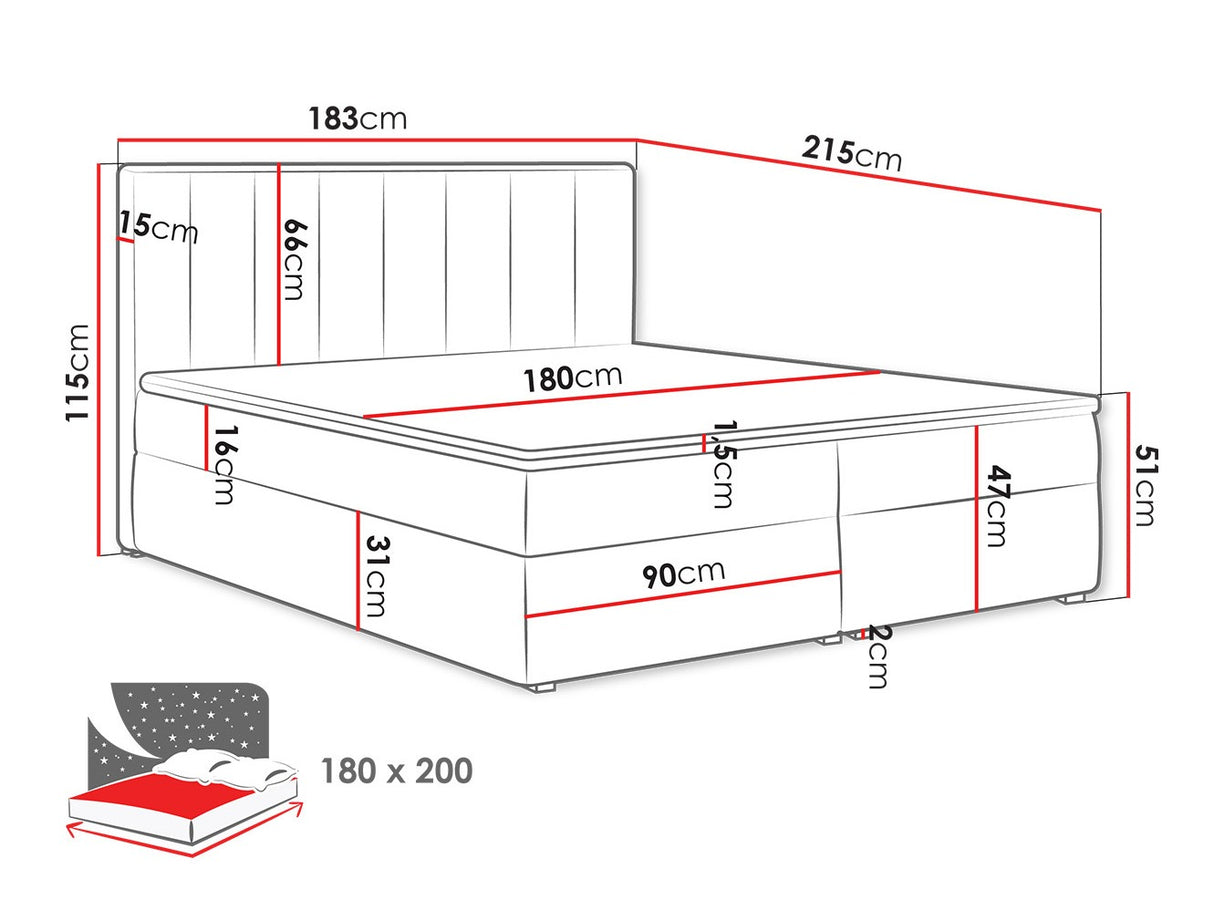 Kontinentális ágy IDEAL BOX (Sonden Box), Szín: Magic bársony 2225, Alvó felület mérete: 180 x 200 cm 4425335