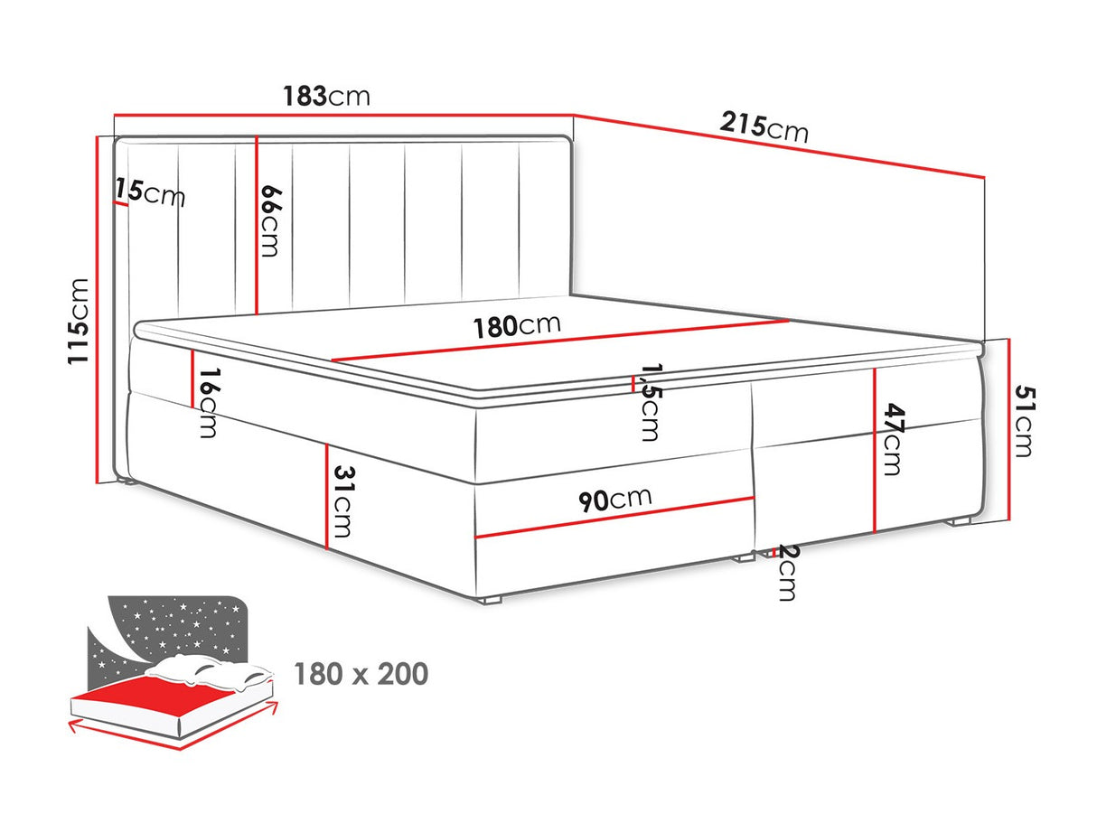 Kontinentális ágy IDEAL BOX (Sonden Box), Szín: Magic bársony 2216, Alvó felület mérete: 180 x 200 cm 4425339