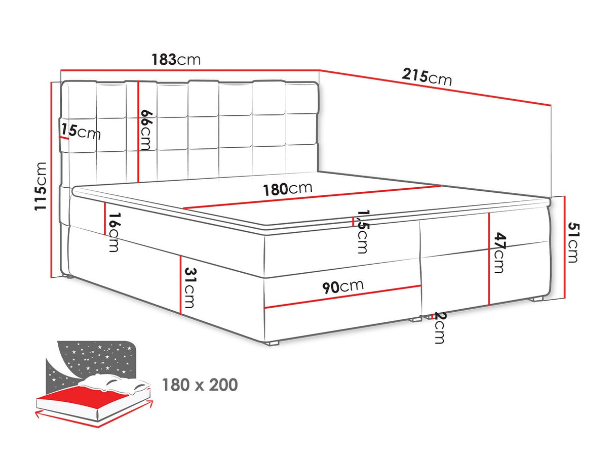 Kontinentális ágy MALMO BOX (Kinec Box), Szín: Kronos 19, Alvó felület mérete: 180 x 200 cm 4425342
