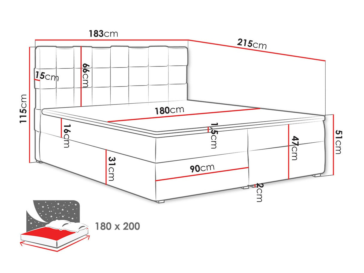 Kontinentális ágy MALMO BOX (Kinec Box), Szín: Kronos 35, Alvó felület mérete: 180 x 200 cm 4425344