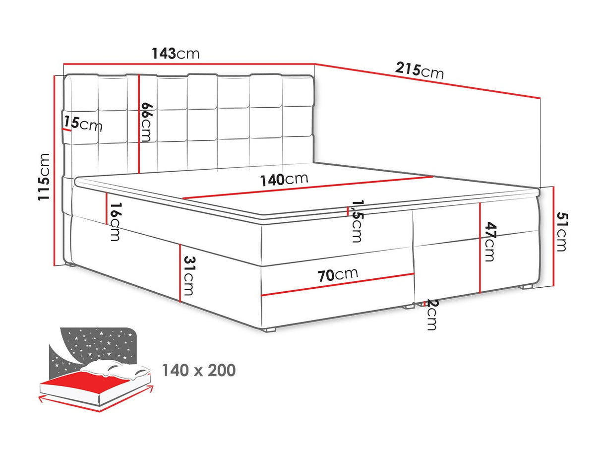Kontinentális ágy MALMO BOX (Kinec Box), Szín: Kronos 02, Alvó felület mérete: 140 x 200 cm 4425357