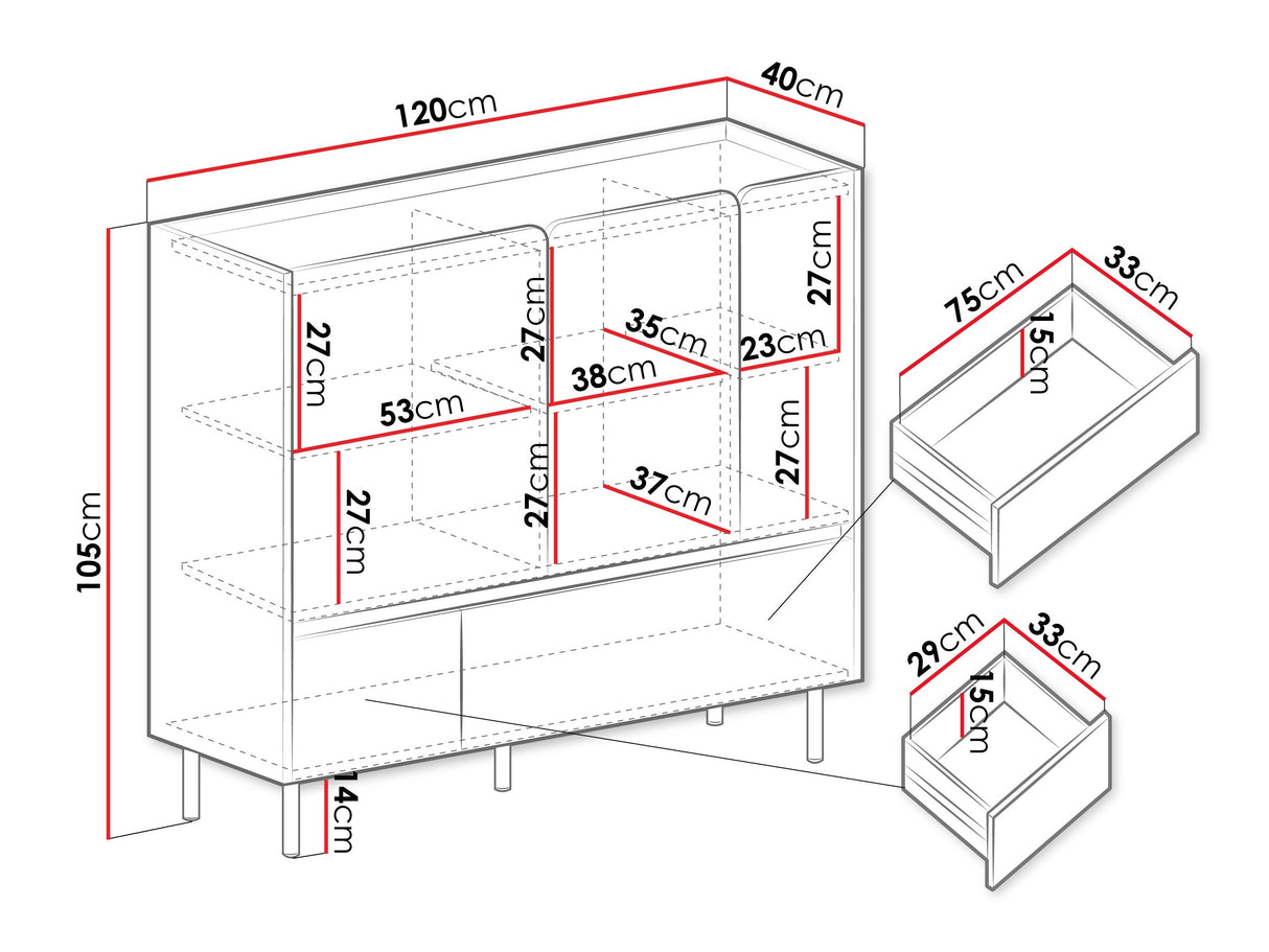 Komód LUCA SYSTEM 8, Szín: Poros zöld + Tölgy