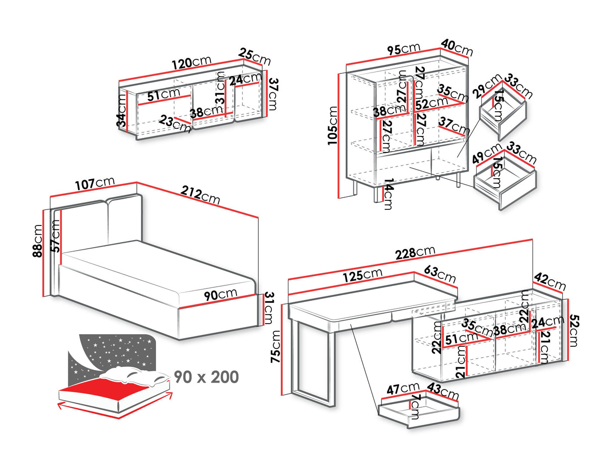 Bútorkészlet LUCA II, Szín: Poros zöld + Tölgy
