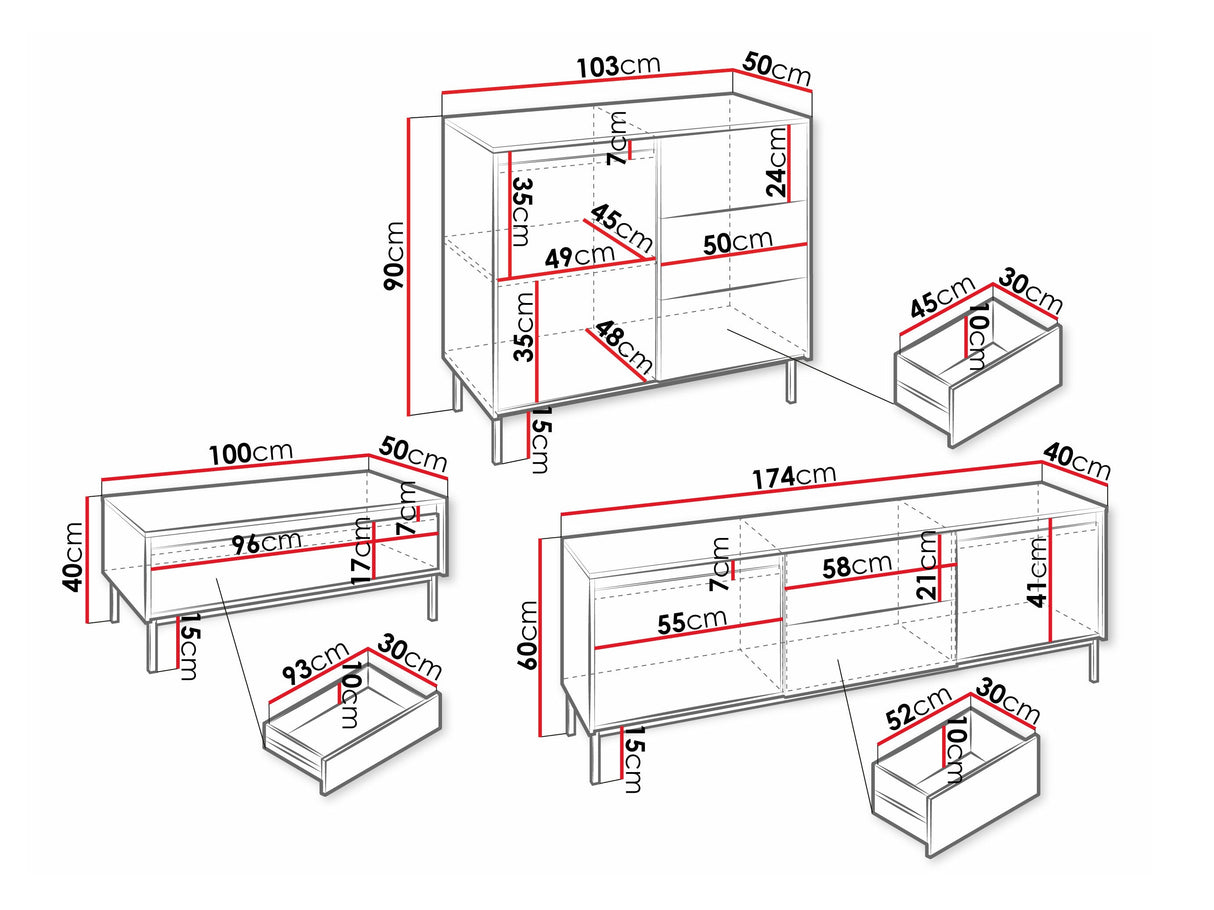 Nappali szett OZMI II, Szín: Fehér, Komód: Nem 4436669