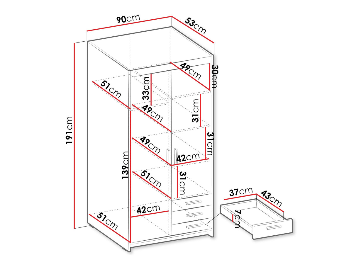 Gardróbszekrény ELENA 2D3S, Szín: Tölgy