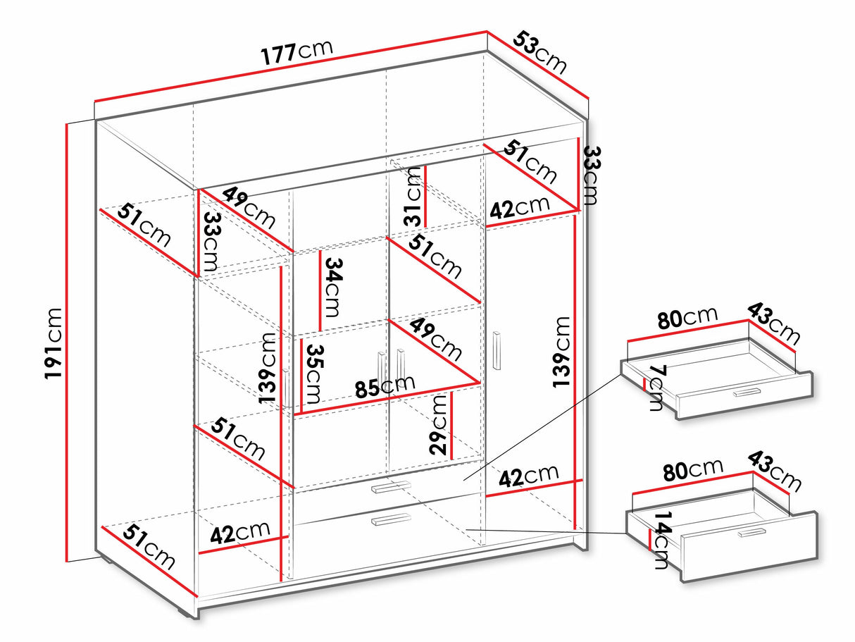 Gardróbszekrény ELENA (Melen 4D) II, Szín: Fehér 4451348