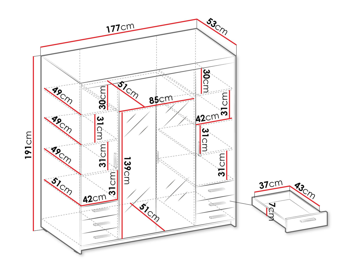 Gardróbszekrény ELENA 4D6S, Szín: Tölgy