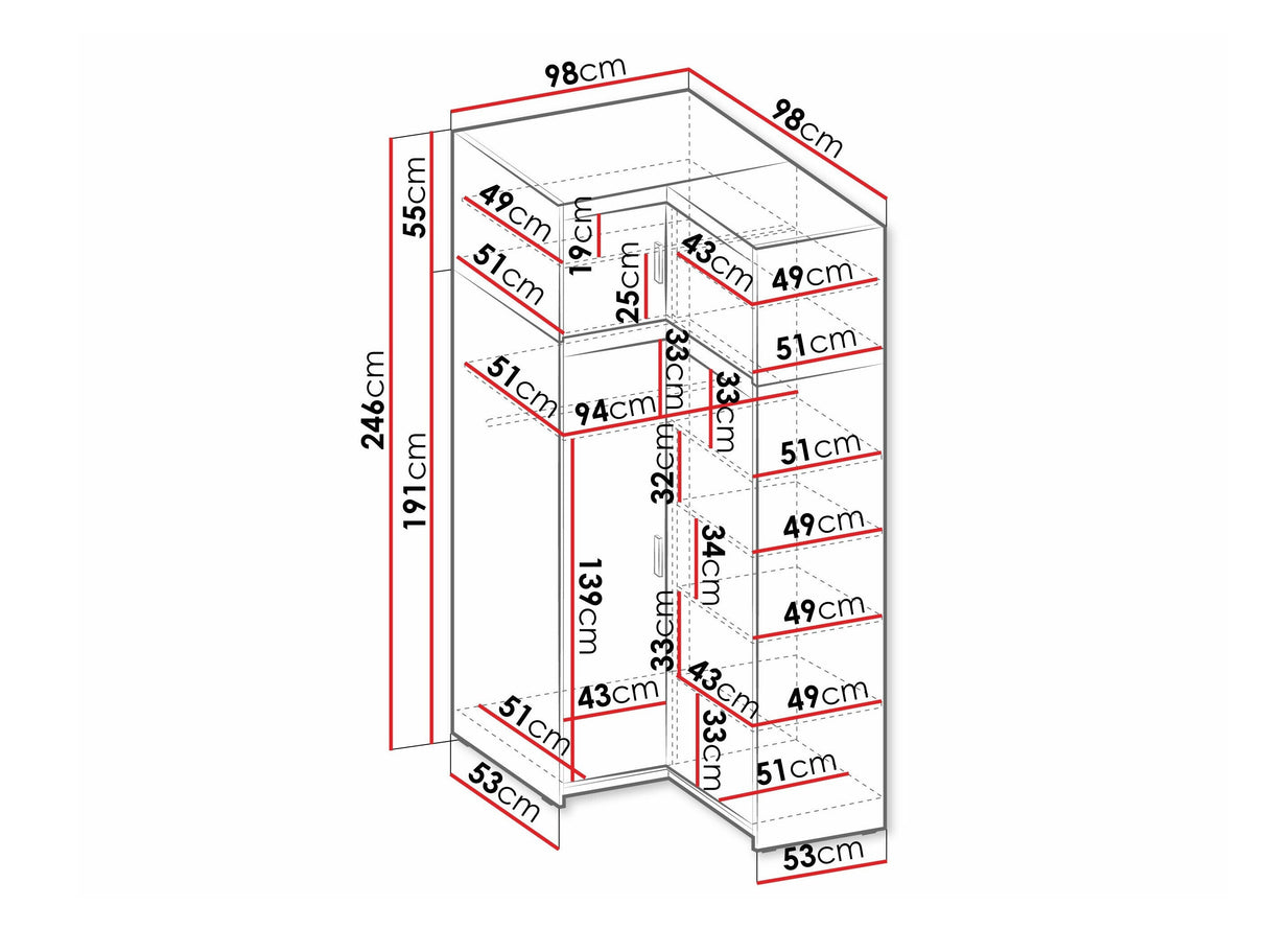 Sarokszekrény ELENA 2D NAROŻNA +, Szín: Fehér 4453167