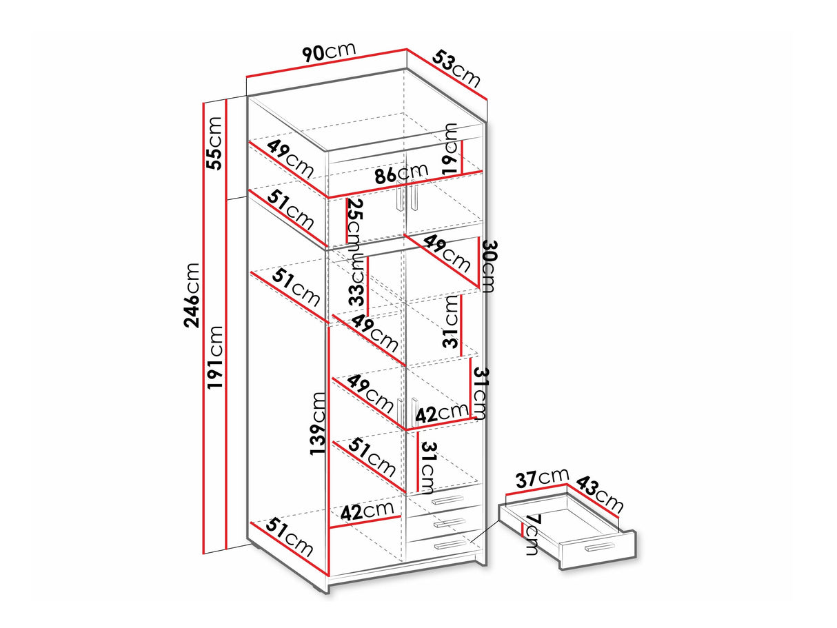 Gardróbszekrény ELENA 2D3S +, Szín: Lefkas tölgy 4454178