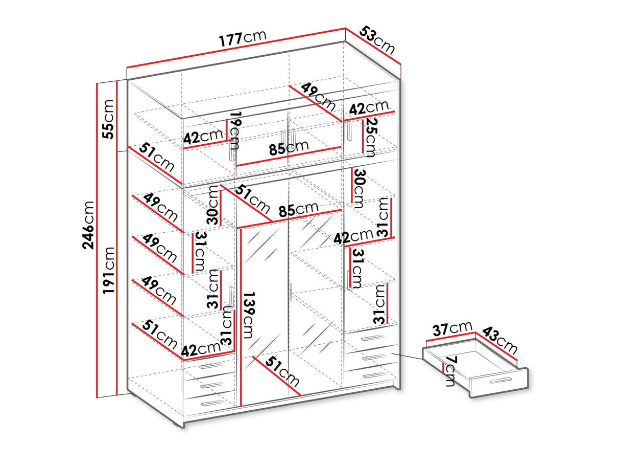 Gardróbszekrény Elena 4D6S +, Szín: