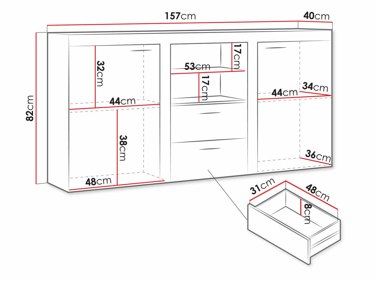 Komód Rumba (Rodos), -világítás: Nem, Szín: Fehér + Beton 4455658
