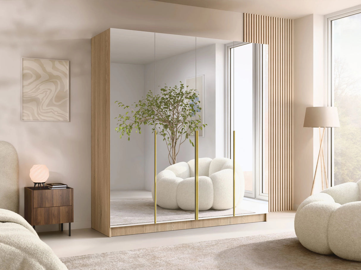 Gardróbszekrény SANTI III, Szín: Világos fa + Aranysárga 4462820