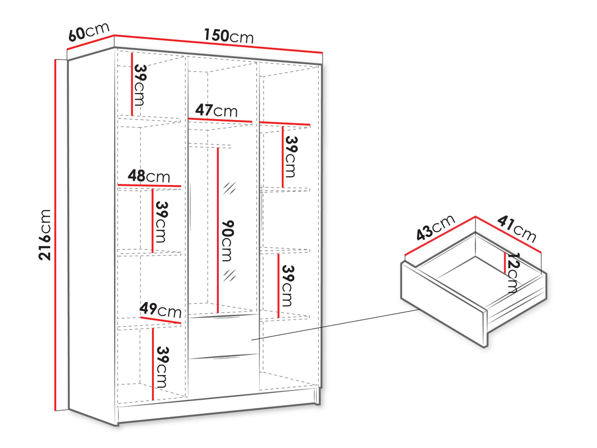 Gardróbszekrény CALWI II 150, Szín: Fehér, Fogantyú színe: 4463148