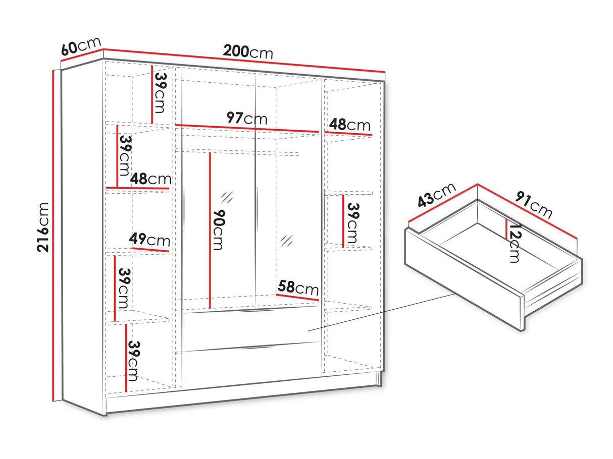 Gardróbszekrény SOFIA II 200, Szín: Dió, Fogantyú színe: